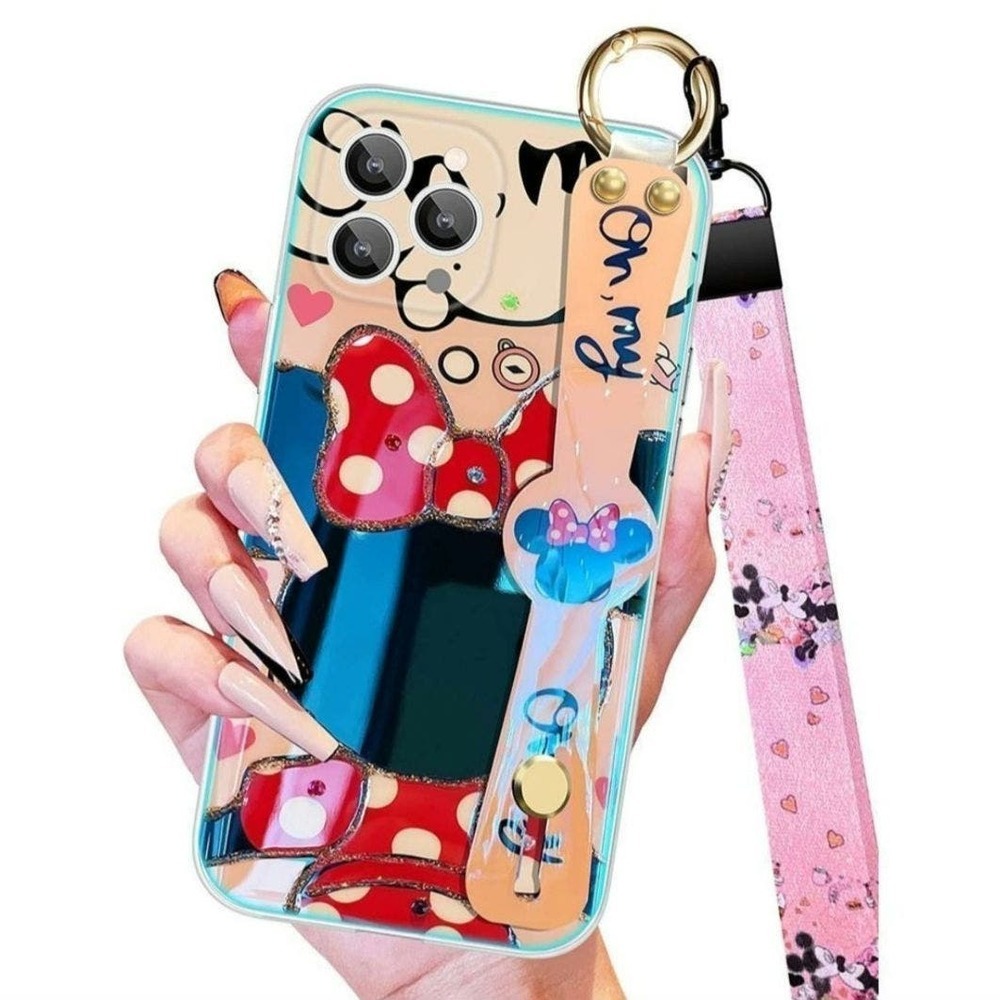 Trendy Fun Minni for iPhone 13 Pro Max Case with Wrist Strap for Girls Women Gir